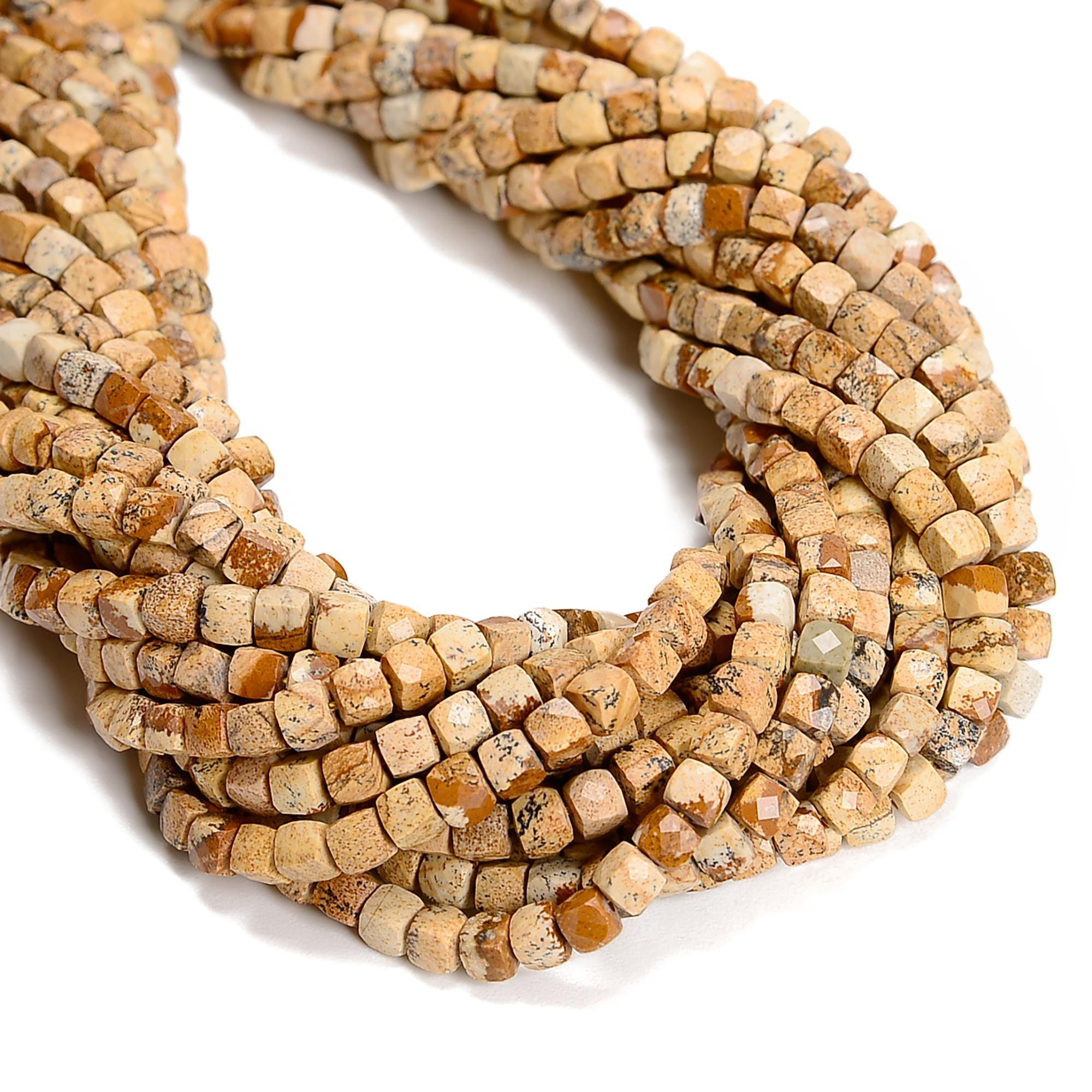 Natural Picture Jasper Faceted Cube Beads Size 5mm 15.5'' Strand Natural Picture Jasper Faceted Cube Beads Size 5mm 15.5'' Strand
