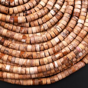 Natural Picture Jasper 4mm 6mm Heishi Beads Desert Jasper Earthy Yellow Brown Jasper 15.5" Strand