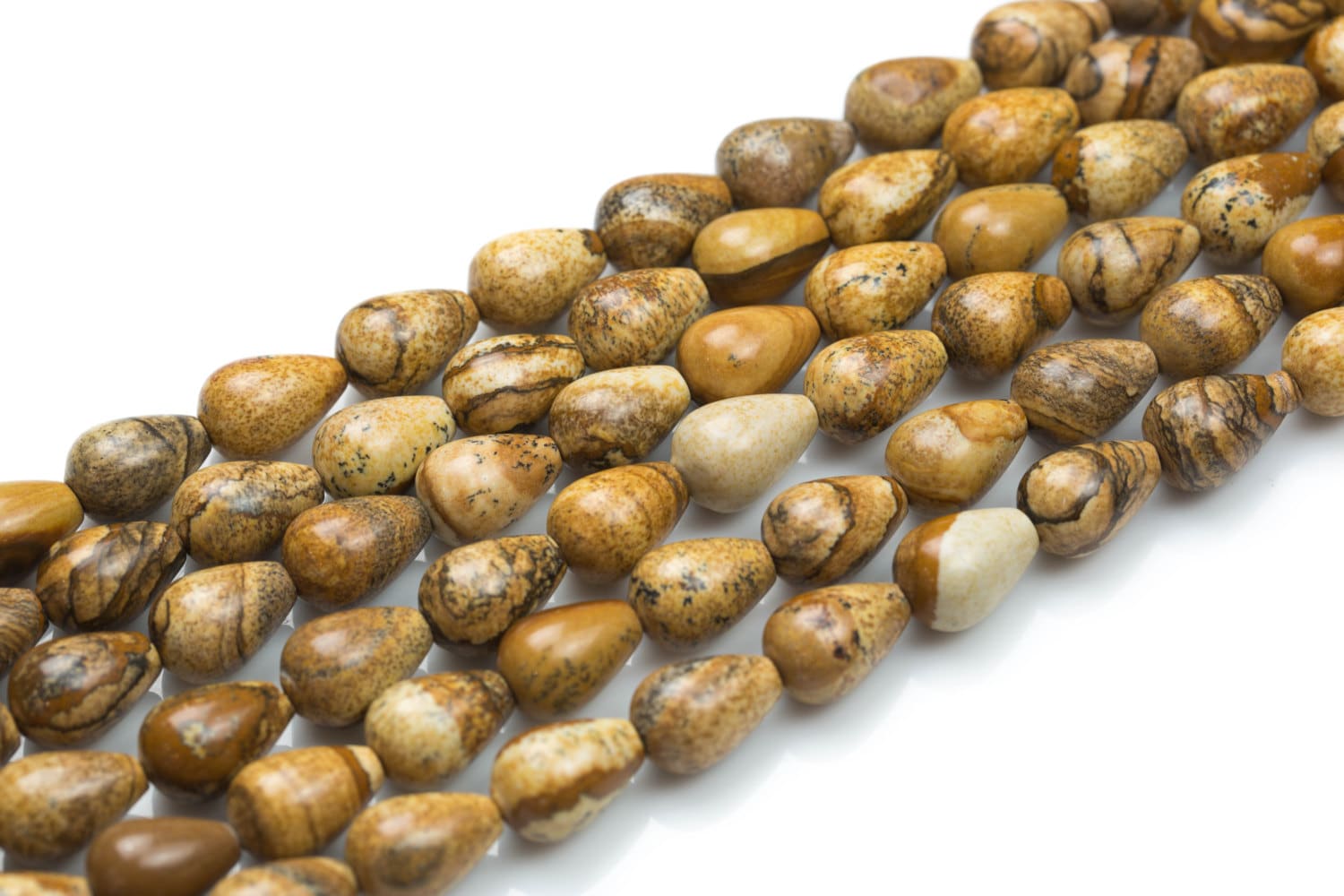 Natural Picture Jasper-   Teardrop- Beads- 2 Sizes- Special Shape- Full Strand- 16 Inches  Smooth Gemstone Beads