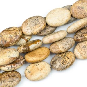 Natural Puffy Oval- - 13x18mm Or 18x25mm- Picture Jasper- Semi Matt- Full Strand Smooth Gemstone Beads Natural Puffy Oval- - 13x18mm Or 18x25mm- Picture Jasper- Semi Matt- Full Strand Smooth Gemstone Beads