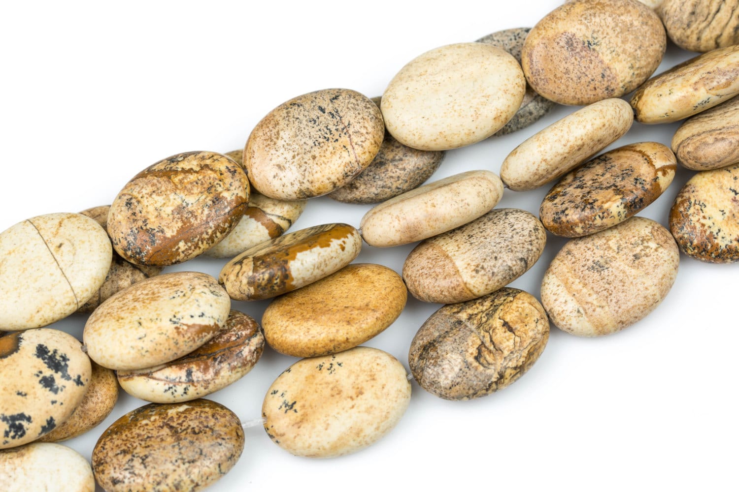 Natural Puffy Oval- - 13x18mm Or 18x25mm- Picture Jasper- Semi Matt- Full Strand Smooth Gemstone Beads Natural Puffy Oval- - 13x18mm Or 18x25mm- Picture Jasper- Semi Matt- Full Strand Smooth Gemstone Beads