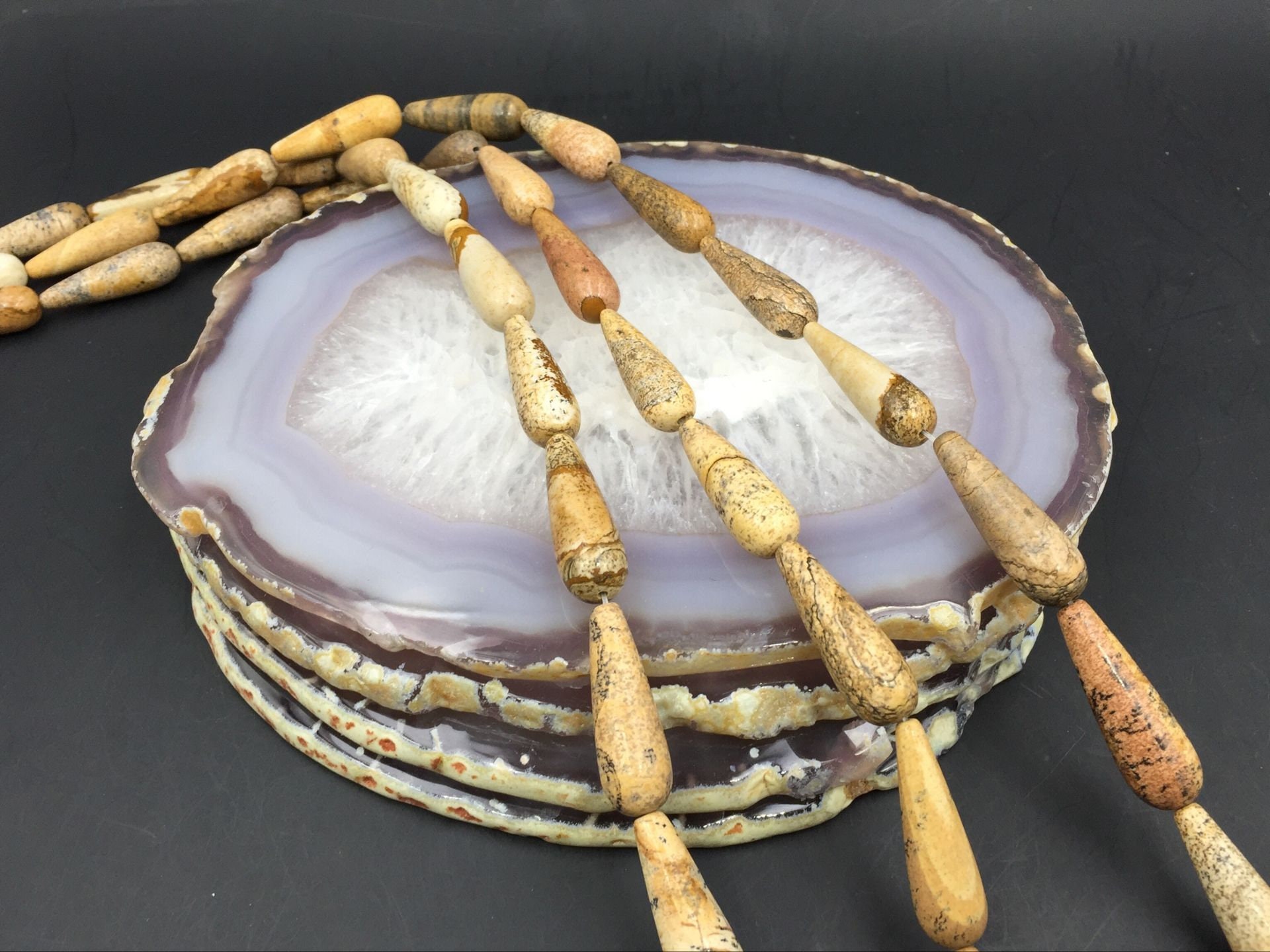 Picture Jasper Teardrop Beads Vertical Drilled Picture Stone Teardrop Beads Gemstone Beads Polished Teardrop Beads 10*30mm 12pieces Strand