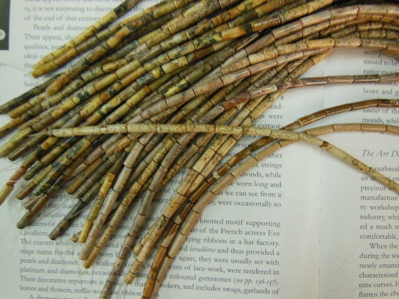 Picture Jasper Tube Beads 4x13mm, Semi Precious Cylinder Beads.15.5" Strand Long. Picture Jasper Tube Beads 4x13mm, Semi Precious Cylinder Beads.15.5" Strand Long.