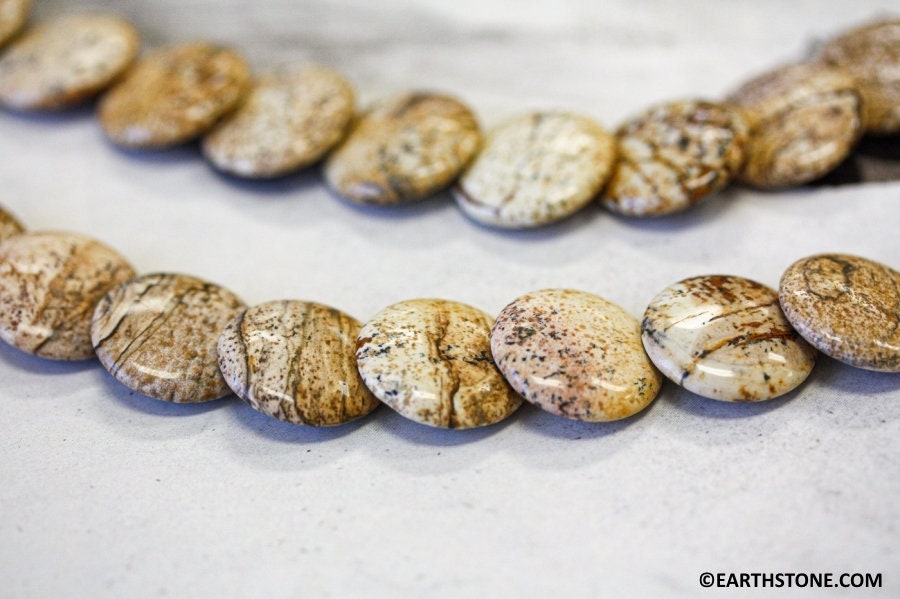 Xl/ Picture Jasper 20mm/ 30mm Lentil Beads 16" Strand Natural Gemstone For Jewelry Making Xl/ Picture Jasper 20mm/ 30mm Lentil Beads 16" Strand Natural Gemstone For Jewelry Making