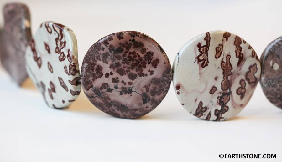 Xl/ Red Picture Jasper 40mm Wave Coin Beads 15.5" Strand Natural Red Brown Jasper Gemstone Beads For Crafts For Jewelry Making