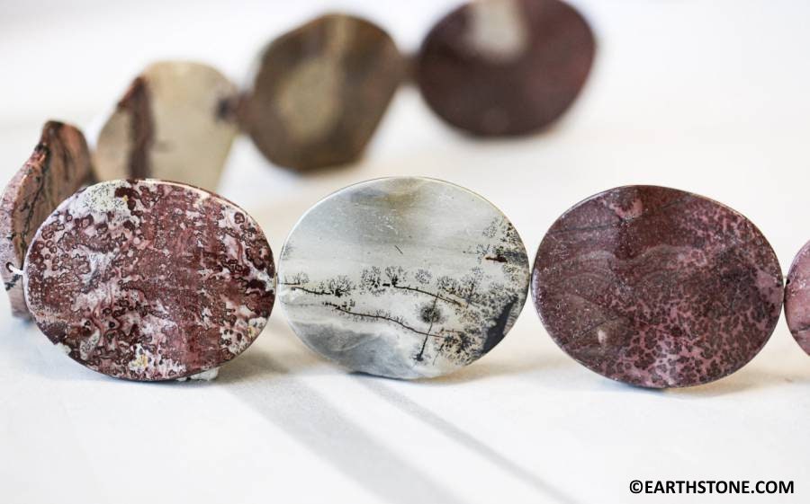 Red Picture Jasper 40x50mm Waved Flat Oval Beads 16" Strand