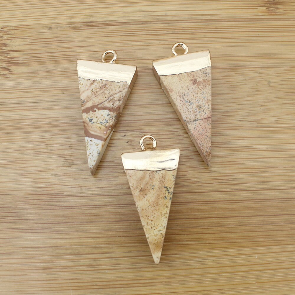 17x40mm Natural Picture Stone Pendant, Triangle Gemstone Pendant, Picture Jasper Pendant, Necklace Pendant, Making Pendant, Wholesale--tr163
