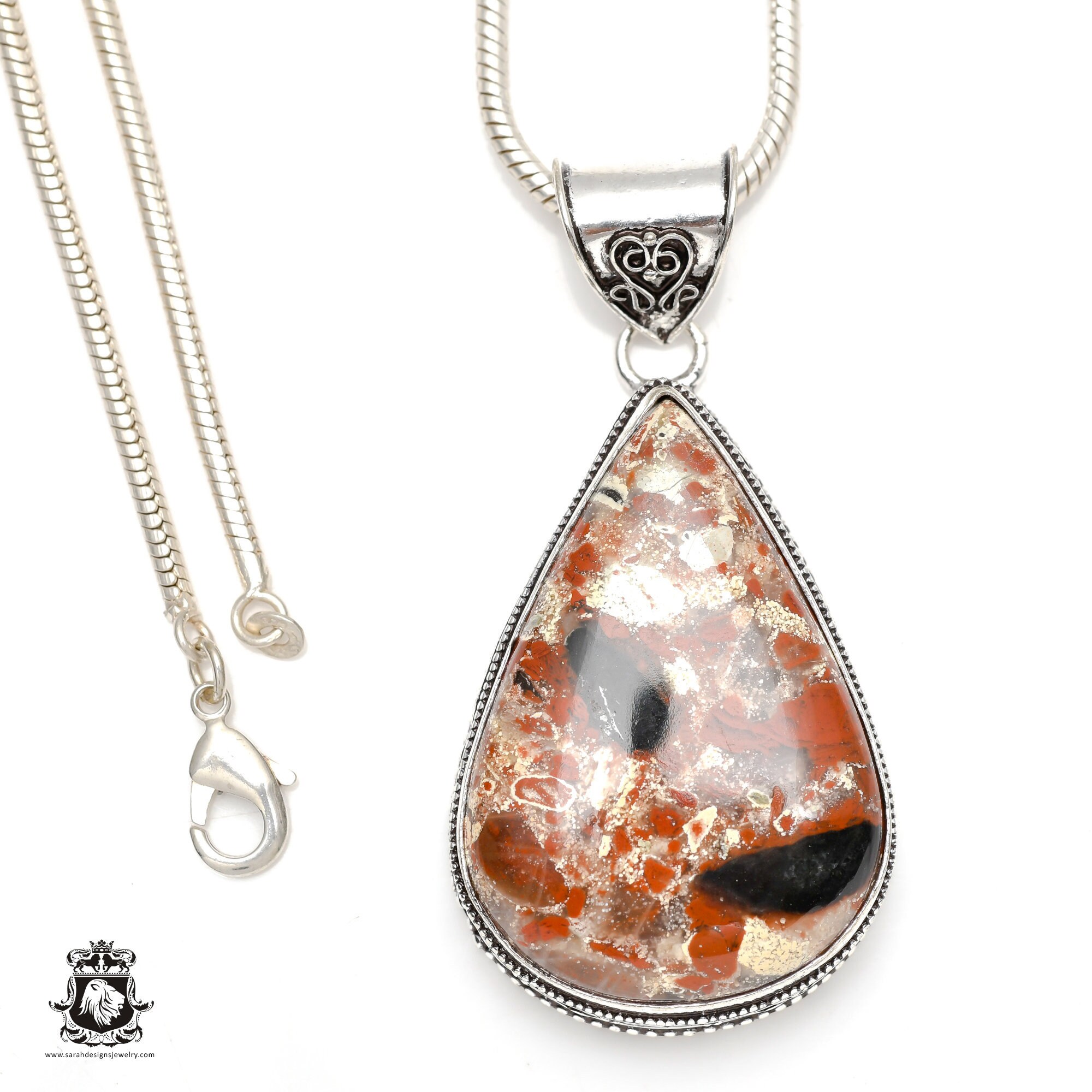 2.48 Inches Wild Horse Picture Jasper Oregon Mined Pendant & Free 2mm Italian 925 Sterling Silver Chain V80