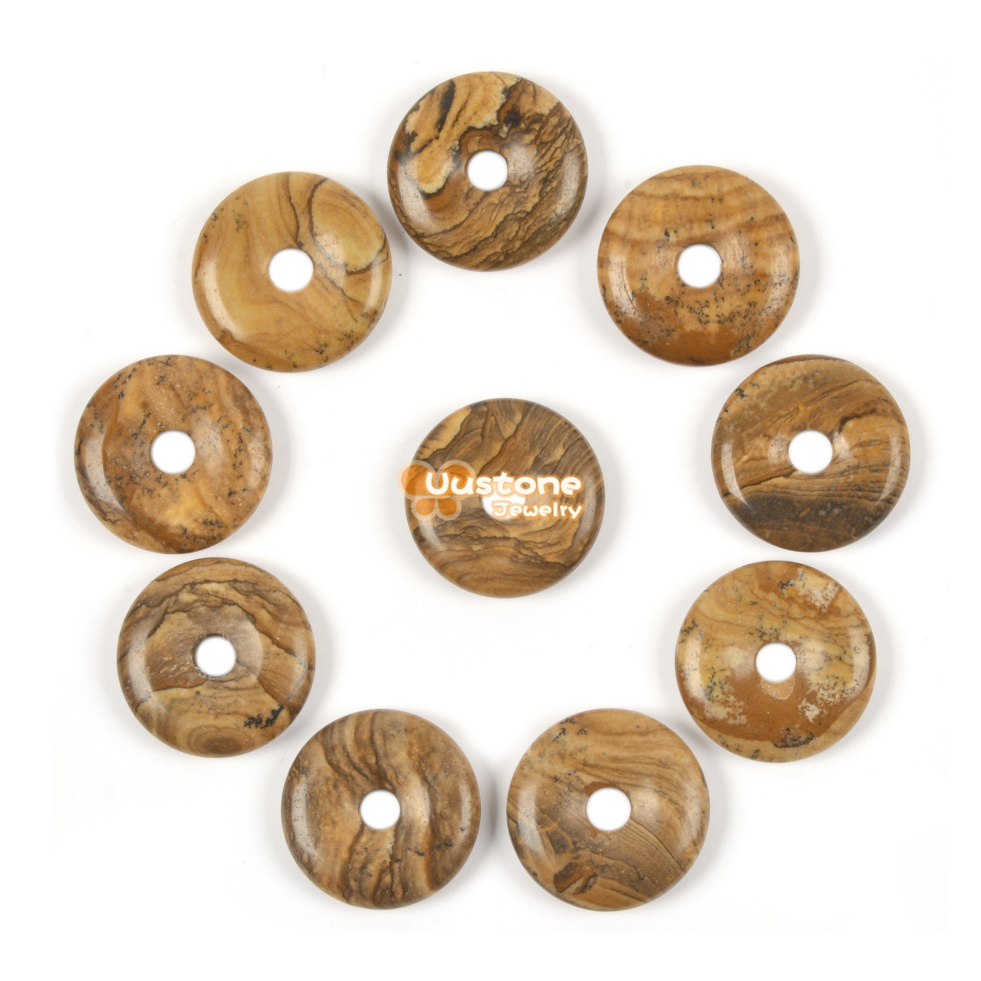 20mm Picture Jasper Donut Focal Pendant Bead Jewelry Making
