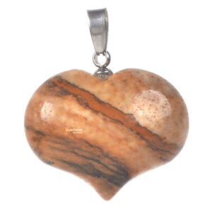 25mm Picture jasper gemstone healing puff LOVE heart pendant focal bead