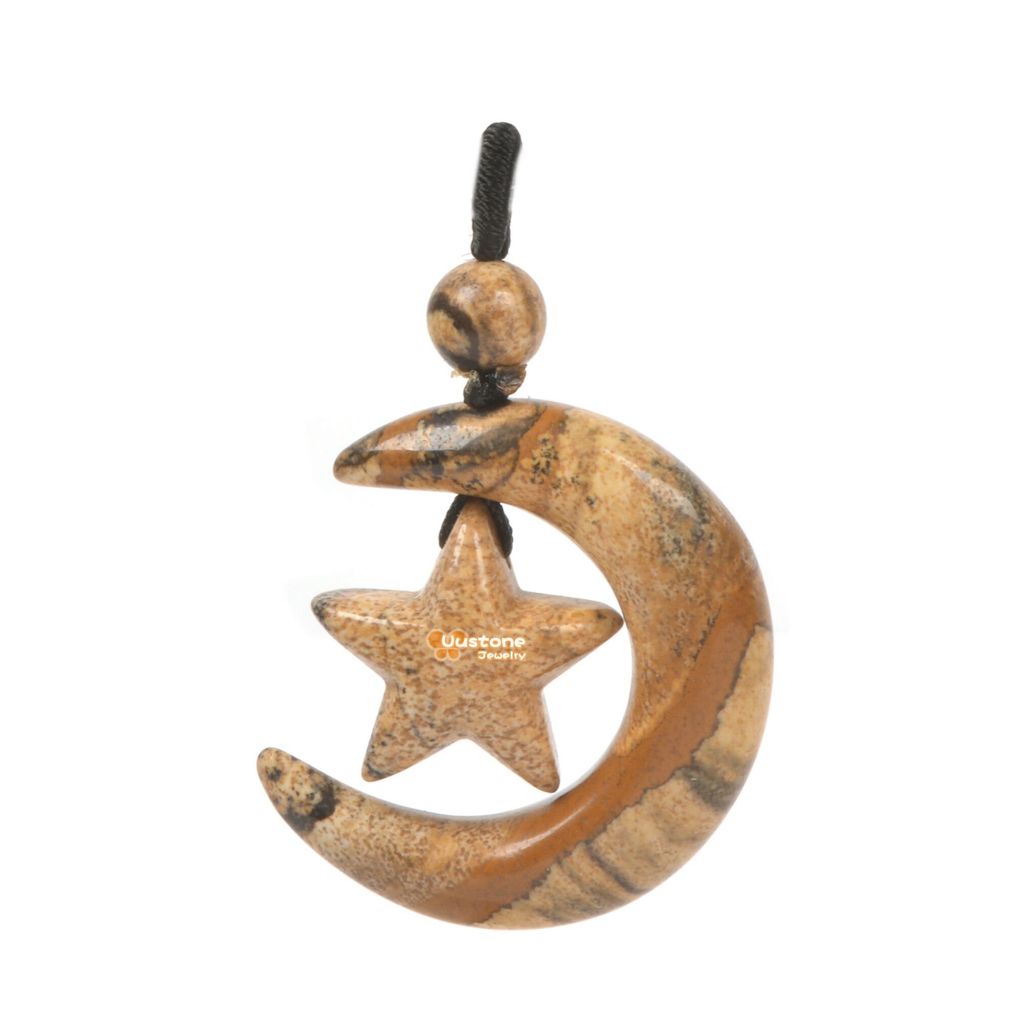 30mm Picture Jasper Crystal Reiki Gemstone Crescent Moons  Star Charm Focal Bead Pendant Jewelry Making Diy