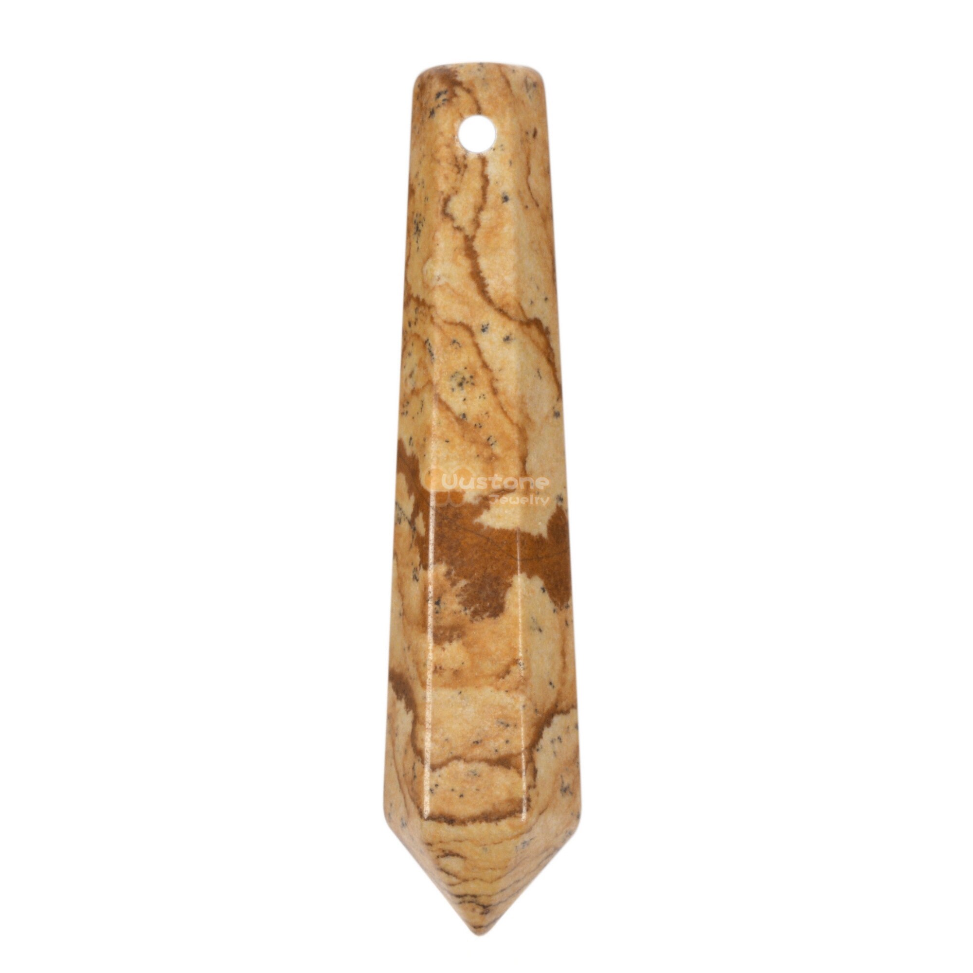 50mm Picture Jasper Hexagonal Pendant Beads Gemstone Jewelry Making Crystal Healing Focal Bead (2mm Hole Drilled)