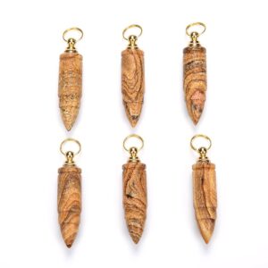 53X13MM Picture Jasper Gemstone Natural Perfume Bottle Pendant Bullet Point, Essential Oil Bottle Beads 1 Bead (80017261-P72)