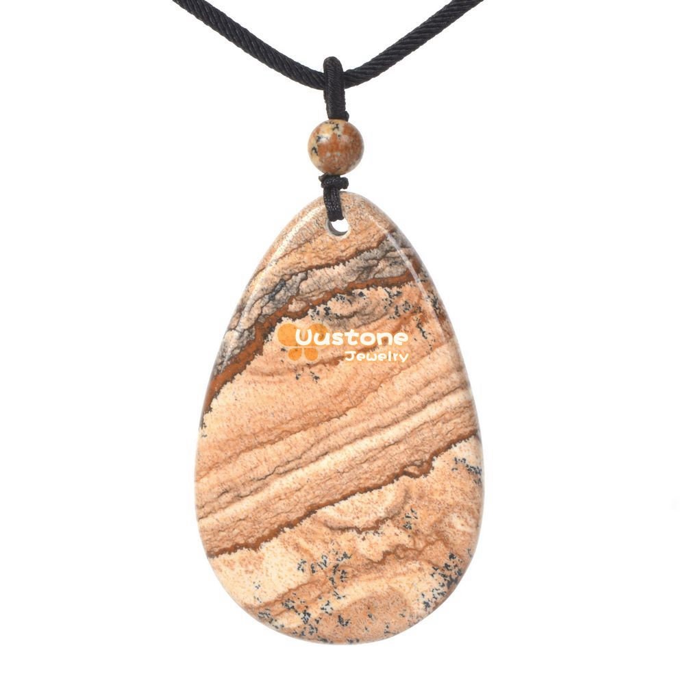 54mm Picture Jasper Gemstone Healing Crystal Chakra Bead Teardrop Charm Pendant  (pendant Only)