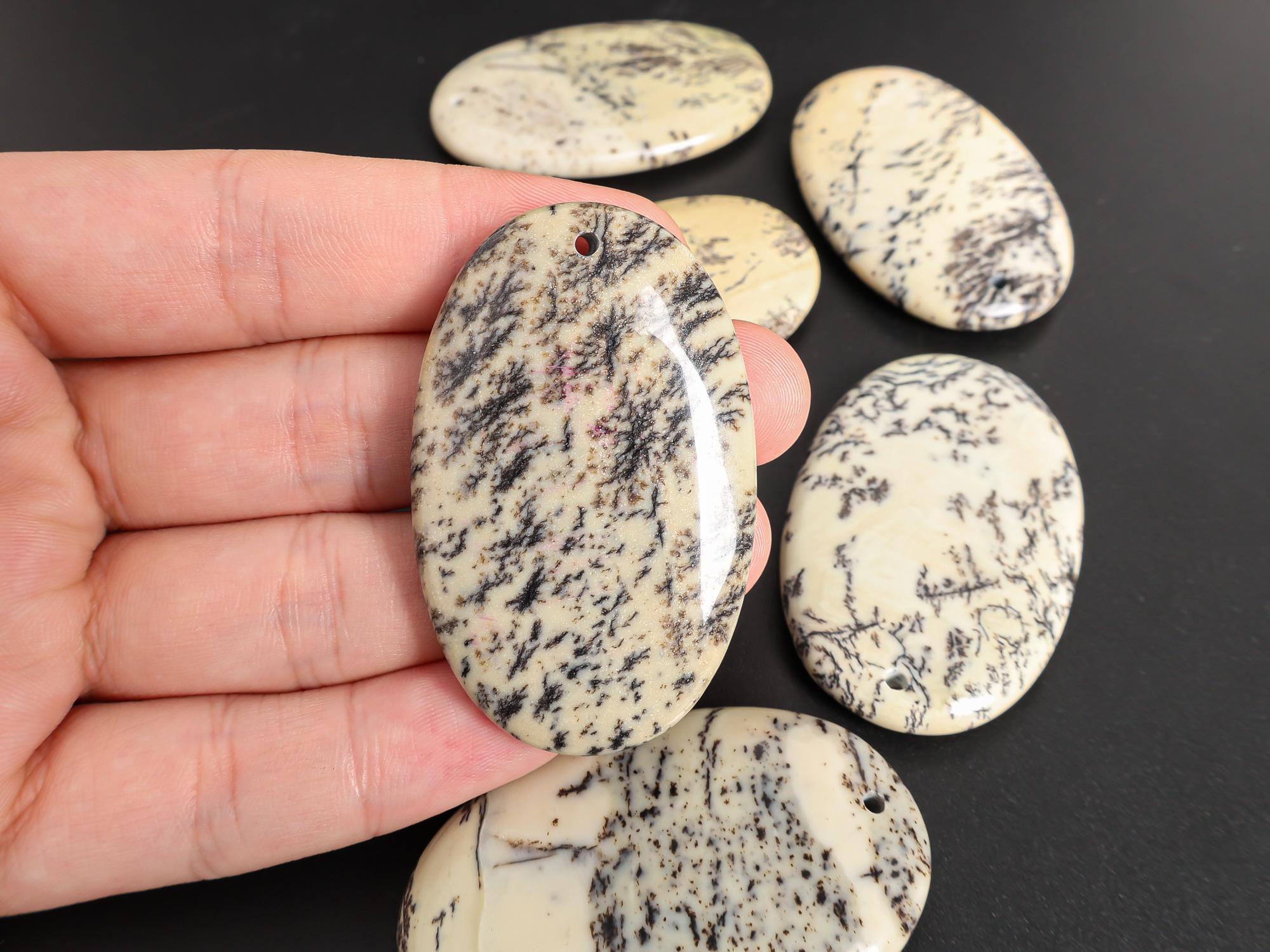 Aa Grade Gray Black Oval Picture Jasper Pendant Natural One Of A Kind Gemstone
