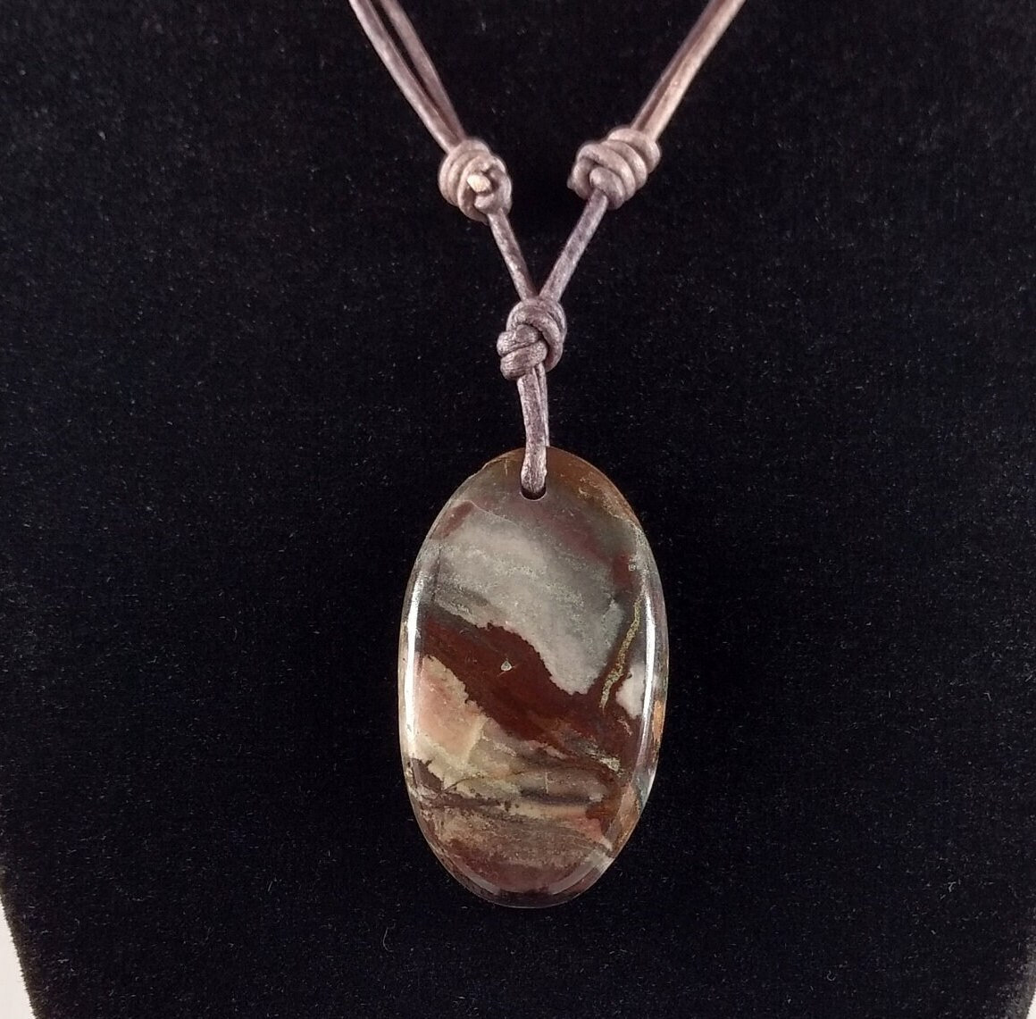 Picture Jasper Pendant Adjustable Leather Necklace Handmade By Chris Hay