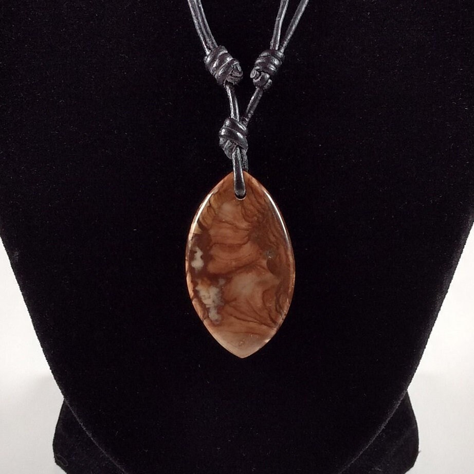 Picture Jasper Pendant Adjustable Leather Necklace Handmade By Chris Hay