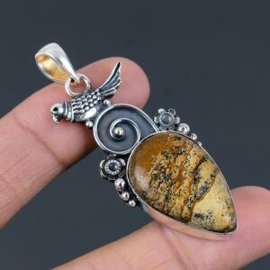 Picture Jasper Bird Pendant: Sterling Silver Gemstone Jewelry