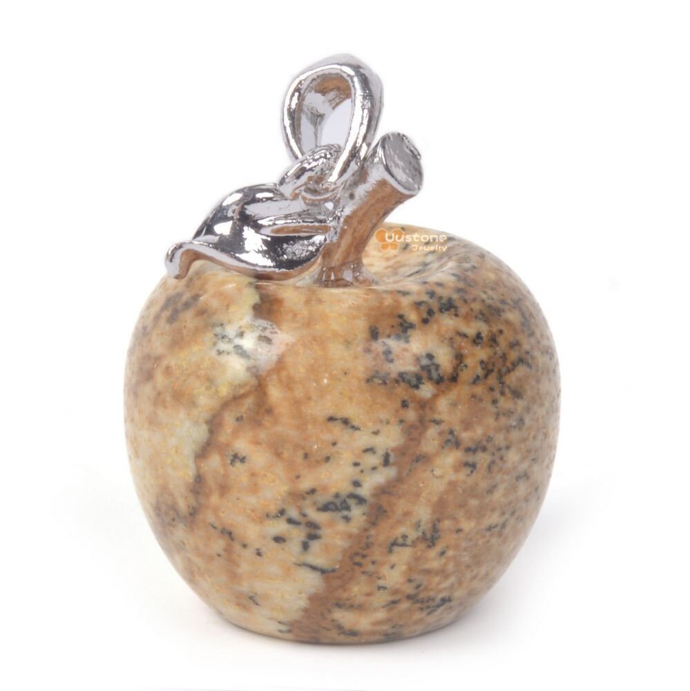 Carved Natural Picture Jasper Gemstone Cute Exquisite Apple Pendant Fashion Gift Jewelry Making