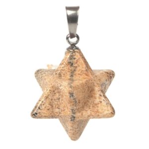 Carved Natural Picture Jasper Gemstone Merkaba Star Crystal Energy Healing Sacred Focal Pendant
