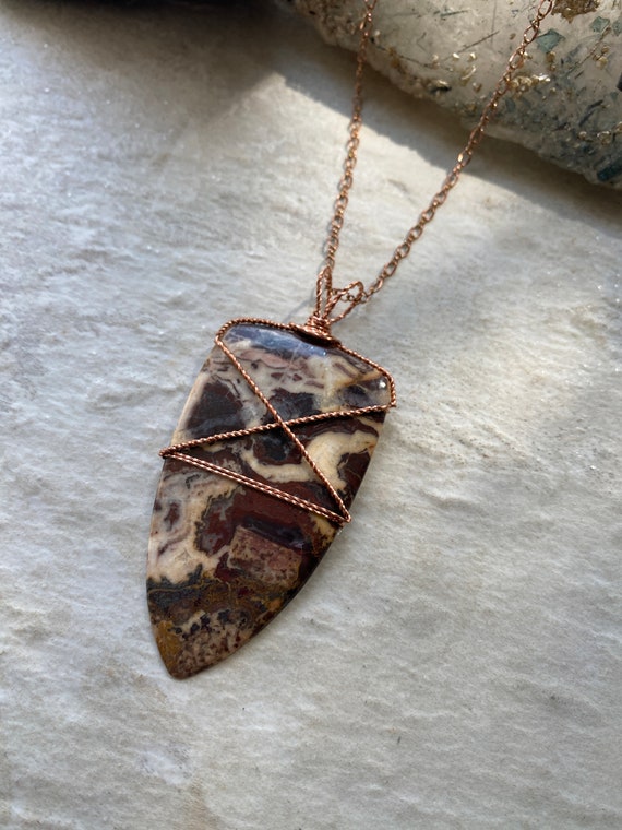 Picture Jasper Pendant - Copper Wire Wrapped Picture Jasper Pendant