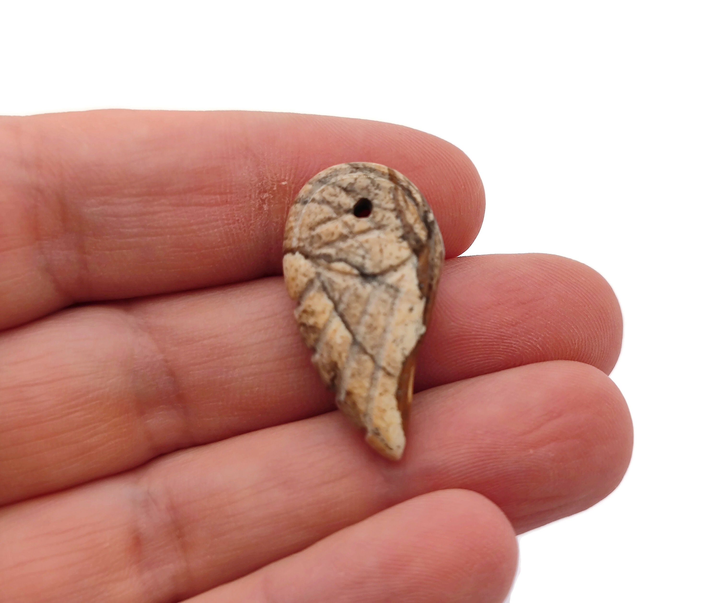 Picture Jasper Crystal Angel Wing Hole Pendant - Carved Angel Wing - Crystal Jewelry - Angel Wing Charms - Nc1275
