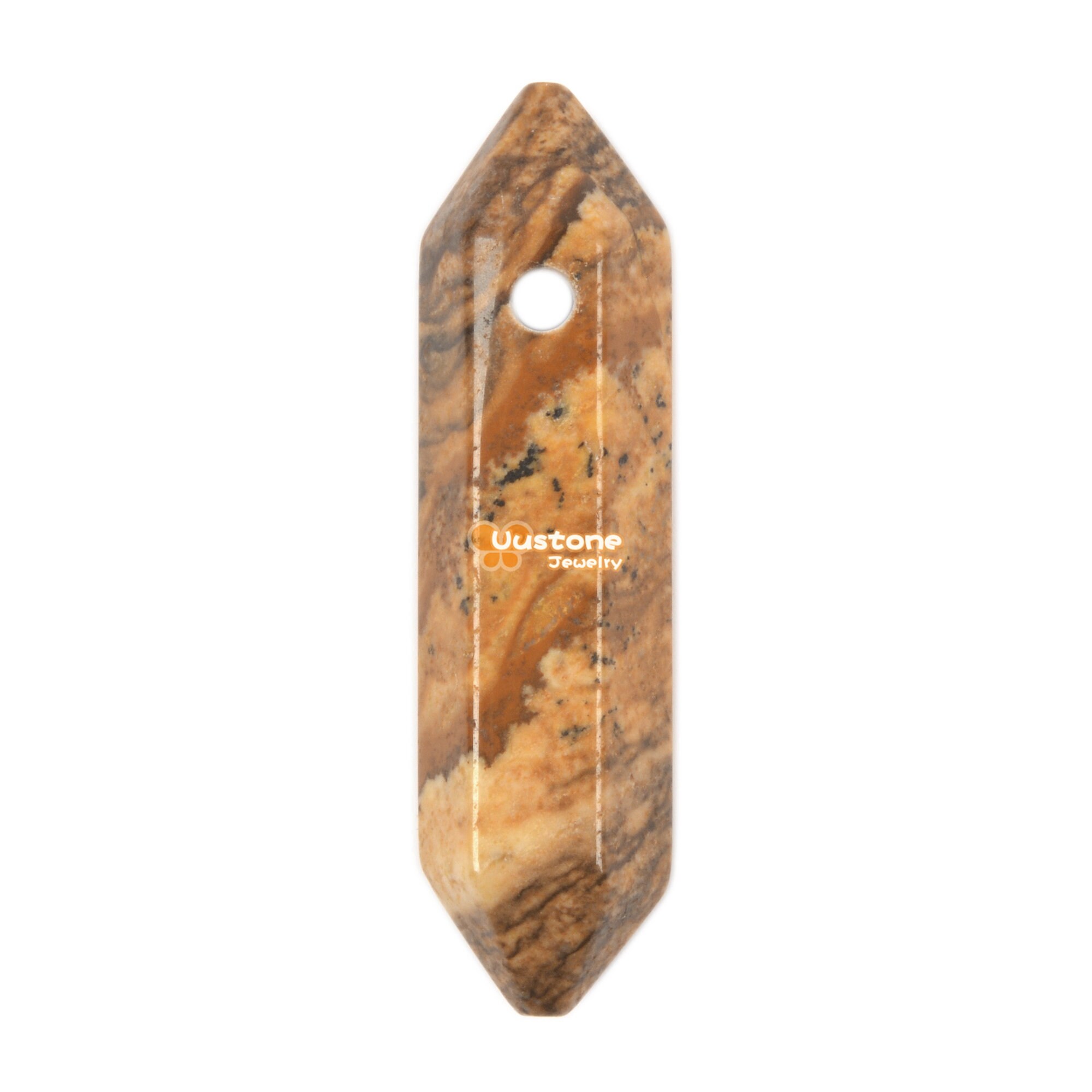 Picture Jasper Crystal Healing Hexagonal Point Pendant Focal Bead (2mm Hole Drilled)