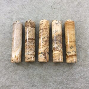 Picture Jasper Cylinder Pendant with Gold Plated Bail (14mm x 55-60mm)