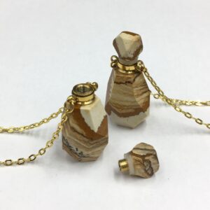 Faceted Picture Jasper Perfume Bottle Necklace Essential Oil Bottle Picture Stone Perfume Diffuser Bottle Pendant Charm Gemstone Scent