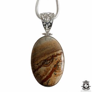 Picture Jasper Pendant & FREE 2MM Italian 925 Sterling Silver Chain  P4378