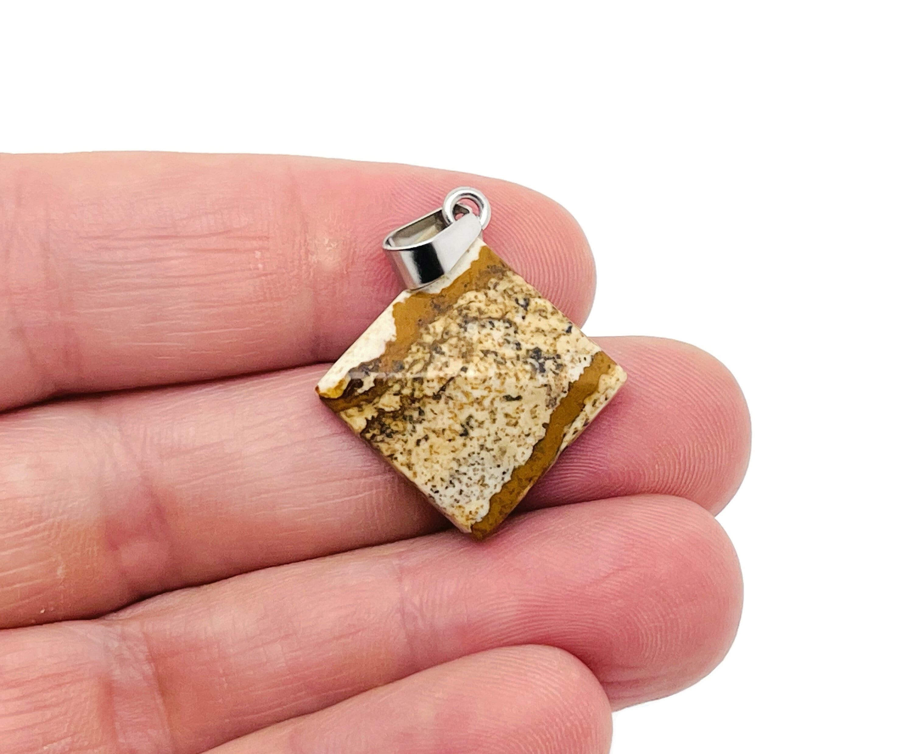 Picture Jasper Gemstone Pyramid Pendant - Natural Gemstone Jewelry - Healing Crystal Reiki - For Women Lucky Pendant - Nc1377