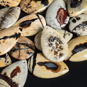 Genuine Natural Brown Picture Jasper Pendant-Top Drilled Cabochon Teardrop Shape Stone Pendant-25-40MM