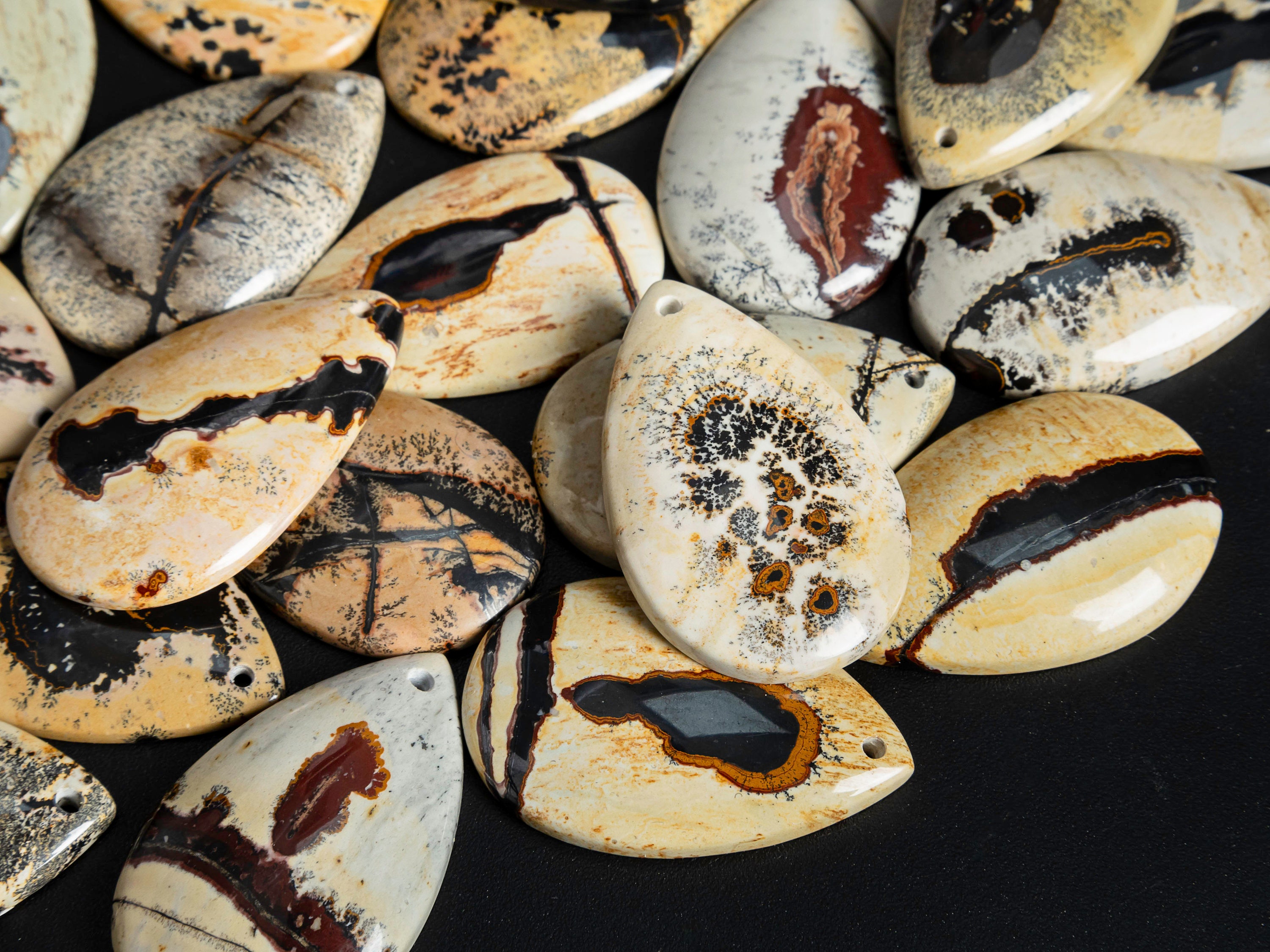Genuine Natural Brown Picture Jasper Pendant-top Drilled Cabochon Teardrop Shape Stone Pendant-25-40mm