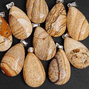 Genuine Natural Brown Teardrop Picture Jasper Top Drilled Healing Gemstone Pendant