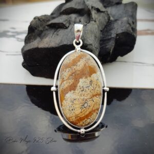 Handmade Picture Jasper Pendant: 925 Sterling Silver, 18k Gold Plated