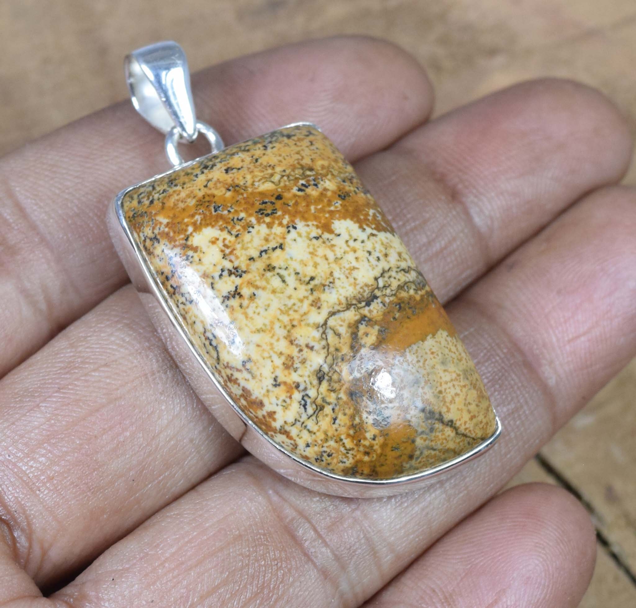 Handmade Picture Jasper Pendant: 925 Sterling Silver Gemstone