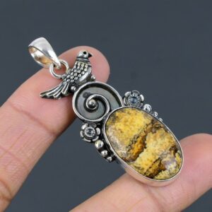 Handmade Picture Jasper Bird Pendant: Sterling Silver Jewelry