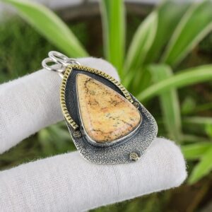 Handmade Pear Picture Jasper Pendant: 925 Sterling Silver