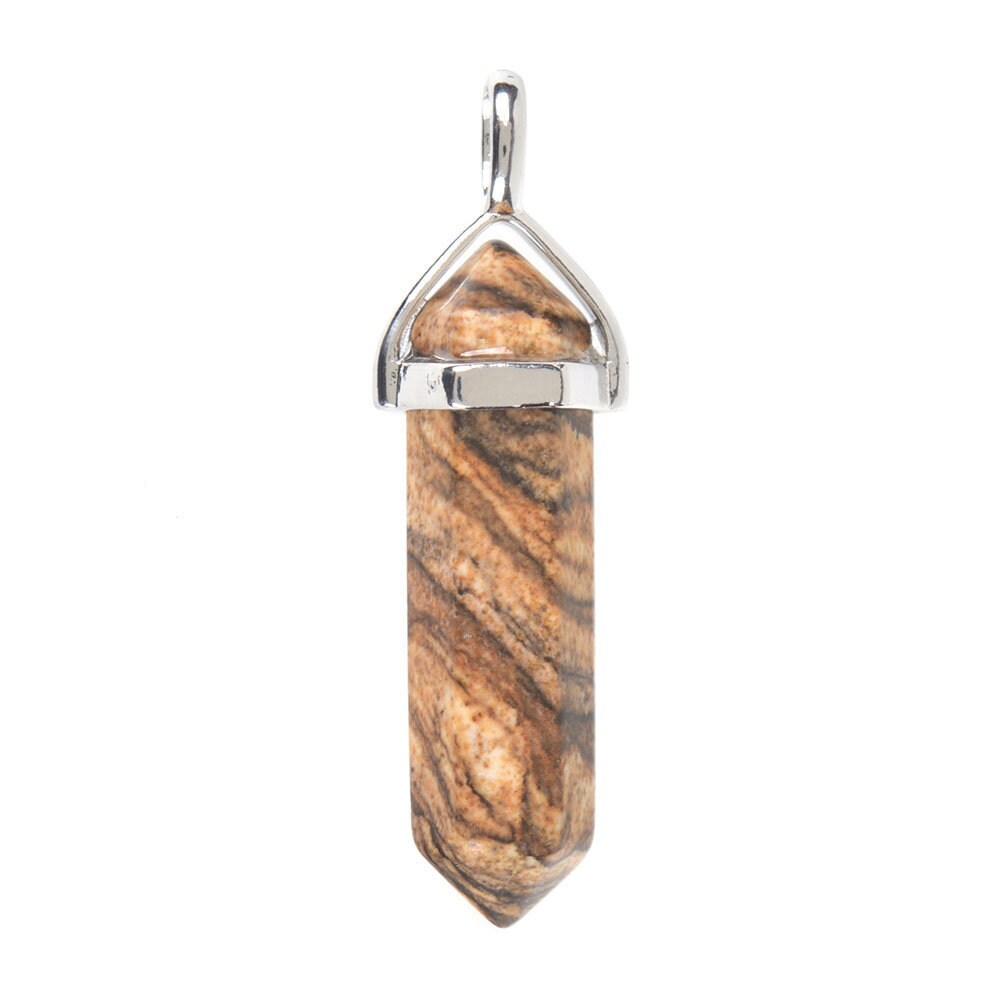 Picture Jasper Healing Chakra Hexagonal Point Pendant Focal Bead