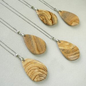 Large Picture Jasper Necklace Large Drop Jasper Pendant Silver Long Necklace for Women for Men Natural Jasper Necklace Big Gemstone Necklace