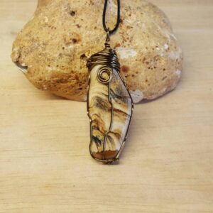 Mens Brown picture jasper pendant. Reiki jewelry uk. Unisex Wire wrapped Necklaces for men women. Empowered crystals
