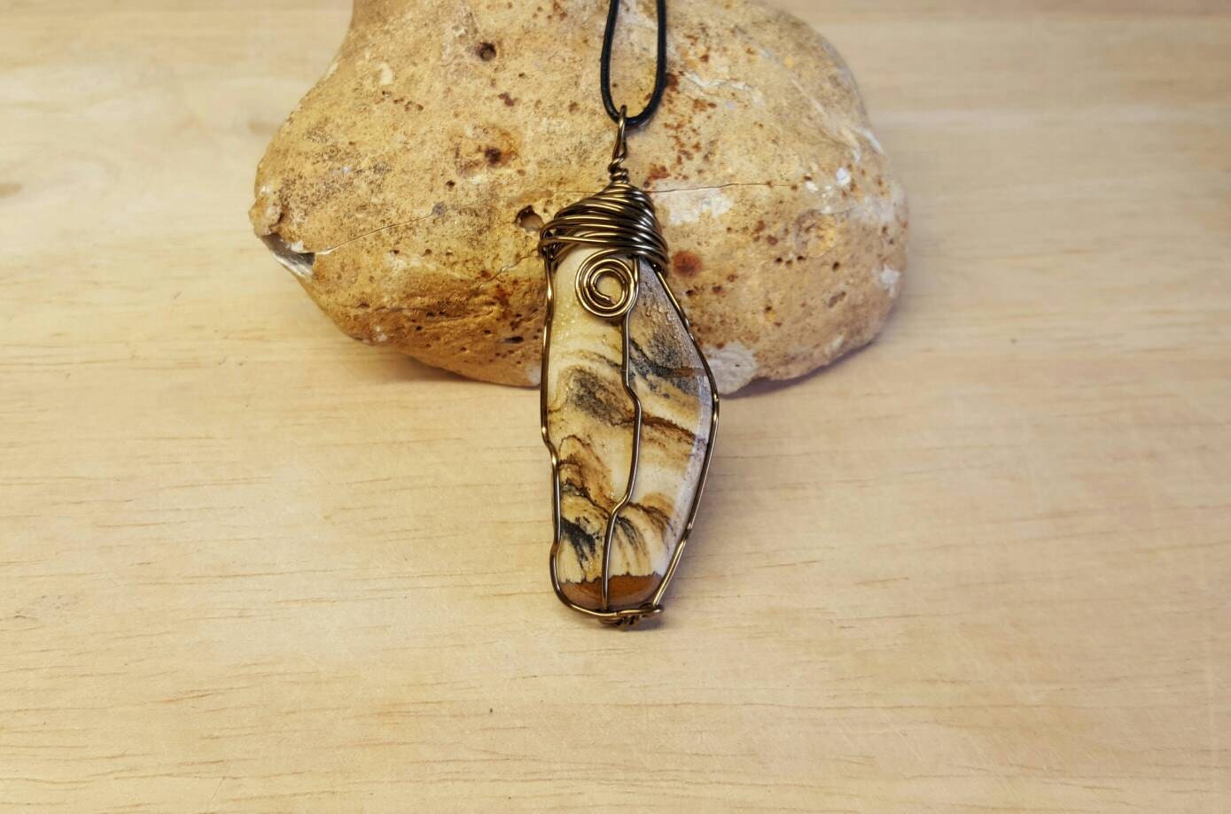 Mens Brown Picture Jasper Pendant. Reiki Jewelry Uk. Unisex Wire Wrapped Necklaces For Men Women. Empowered Crystals