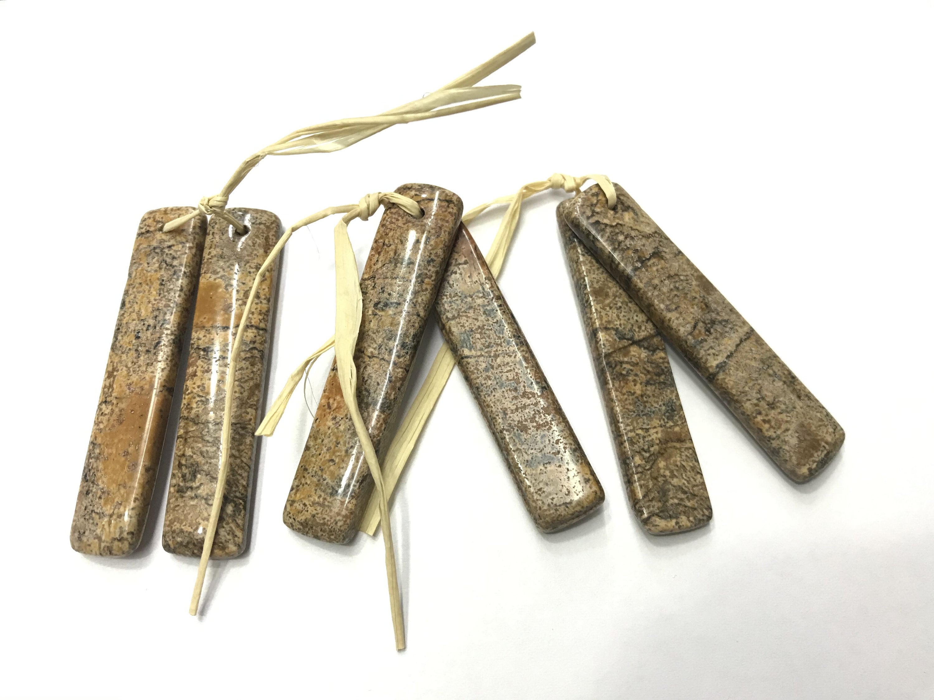 Natural Picture Jasper Long Rectangle-shaped, 10x48mm Genuine Gemstone Landscape Pendant ---1 Pair (2pcs)