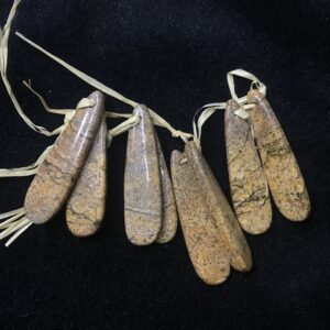 Natural Picture Jasper Long Waterdrop, 12x45mm Landscape Genuine Gemstone Teardrop Pendant ---1 Pair (2pcs)