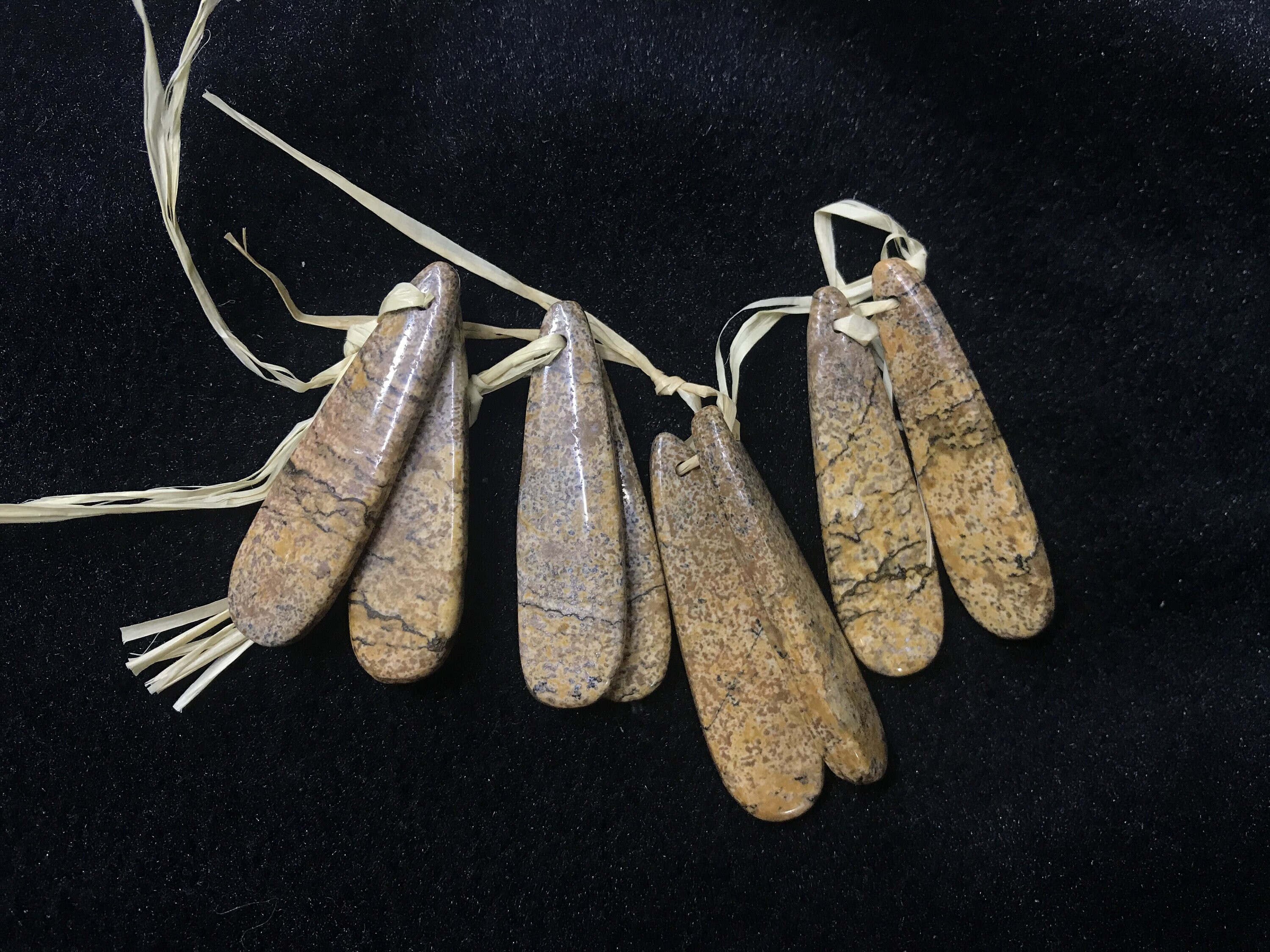 Natural Picture Jasper Long Waterdrop, 12x45mm Landscape Genuine Gemstone Teardrop Pendant ---1 Pair (2pcs)