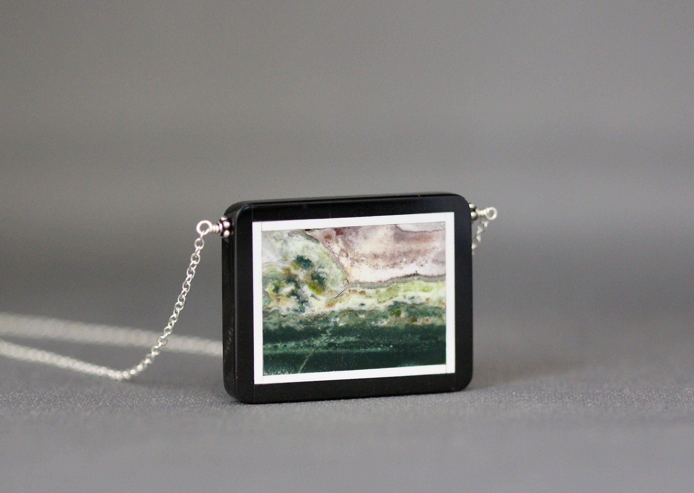 Picture Jasper Pendant - Jasper Necklace - Black Gemstone Necklace - Black And Silver Necklace - Statement Jewelry Picture Jasper Pendant - Jasper Necklace - Black Gemstone Necklace - Black And Silver Necklace - Statement Jewelry