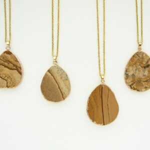 Picture Jasper Necklace Large Drop Jasper  Pendants for Women Brown Beige Stone Gold Pendant Necklace Natural Picture Jasper Jewelry