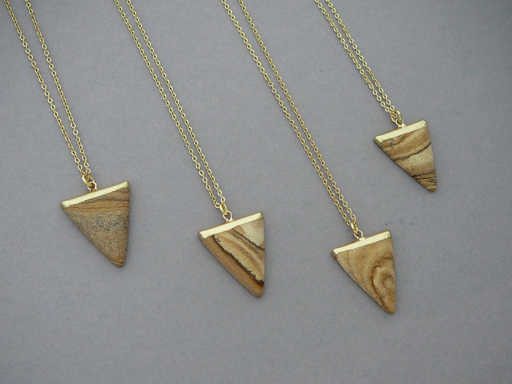 Jasper Necklace Picturen Jasper Pendants For Women Beige Triangle Necklace Brown Stone Gold Pendant Necklace Natural Picture Jasper Jewelry