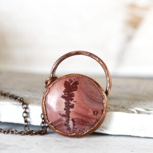Picture Jasper Necklace - Pink Stone Pendant - Electroformed Jewelry