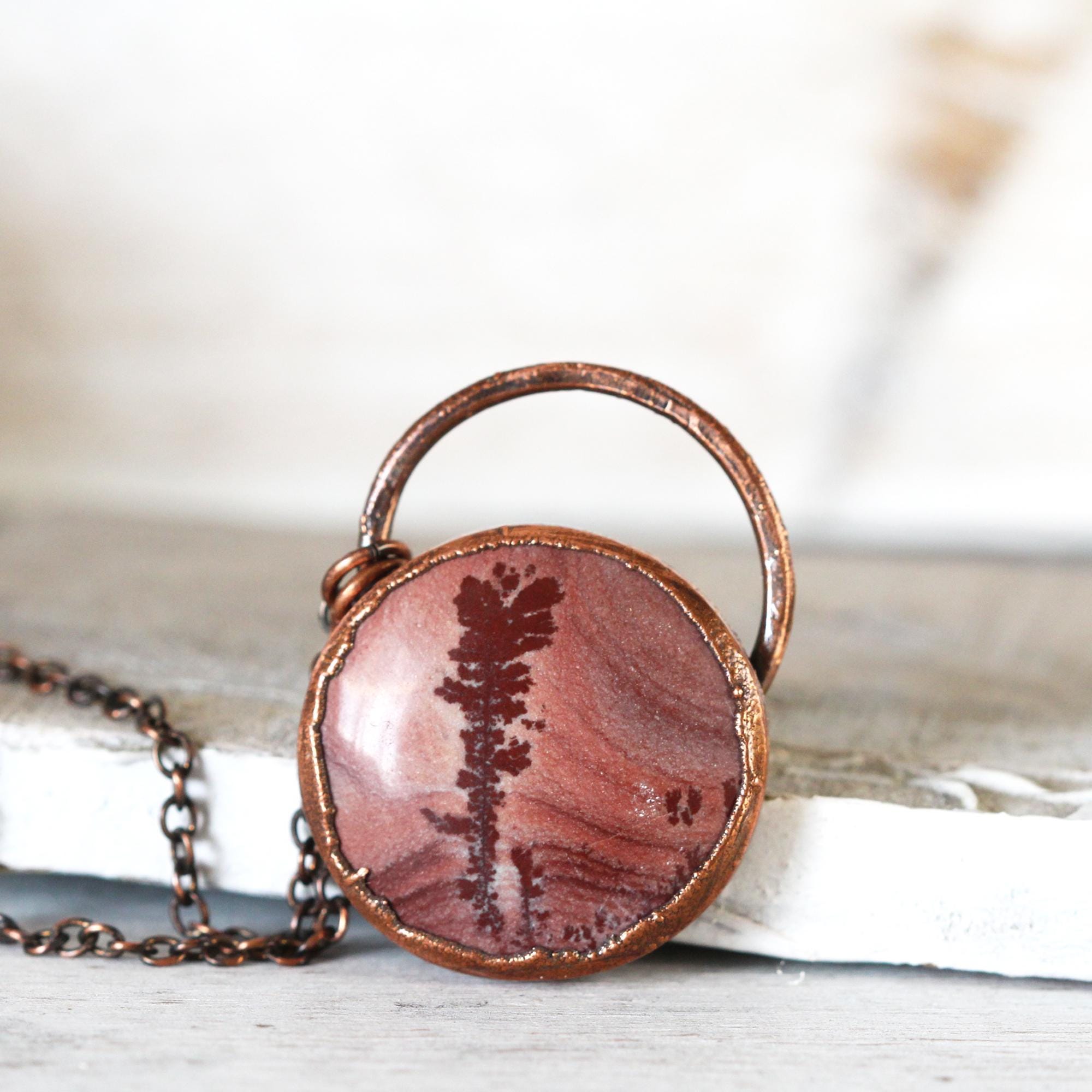 Picture Jasper Necklace - Pink Stone Pendant - Electroformed Jewelry